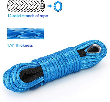 Kohree Synthetic Winch Rope-1/4"x 50'-7700lbs, Durable Winch Cable ATV Winch Rope for SUV UTV ATV Winches Truck Boat (Blue)