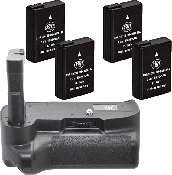 BM Premium Battery Grip Kit for D3100 D3200 D3300 D5300 Digital SLR Camera - Includes Qty 4 EN-EL14 Batteries   BG-N12 Battery Grip Replacement