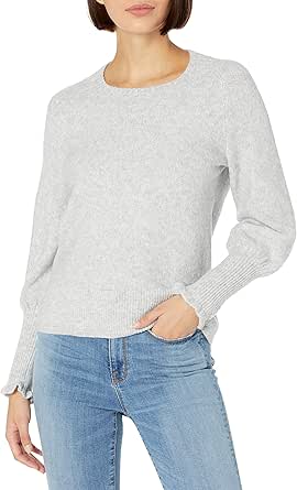 Goodthreads Women's Mid-Gauge Stretch Long Ruffle Sleeve Scoop Neck Sweater