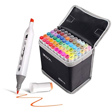 ZSCM Dual Tips Alcohol Based Markers Pens with Case Art Twin Adult Permanent Marker for Drawing, Coloring, Painting and Sketching (60 Colors)