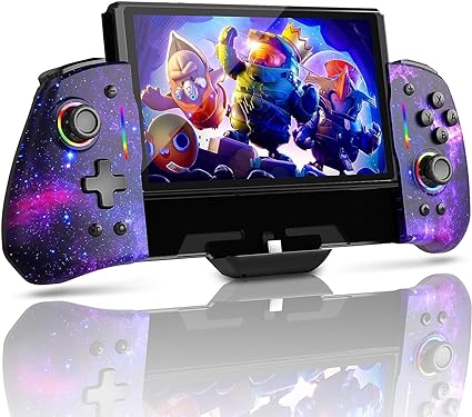 NexiGo Hall Effect Gripcon (No Drift, No Deadzone) with Hall Sensing Joystick for Switch/Switch OLED, Adjustable RGB Light, 6-Axis Gyro, Turbo, Mapping (Cosmic Nebula)