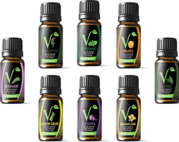 Top 8 Aromatherapy Essential Starter Set- Peppermint, Tea Tree, Rosemary, Orange, Lemongrass, Lavender, Eucalyptus & Frankincense.