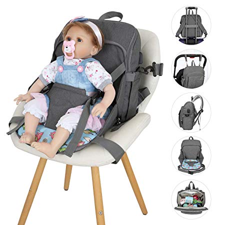 SENWOW Diaper Bag, Mom's All-Around Helper Changing Bag Portable Multifunctional Baby Bag Backpack Chair Fixing Function, Grey