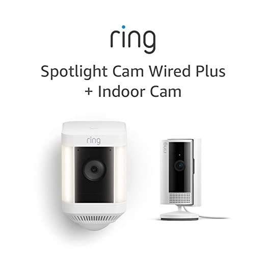 Ring Spotlight Cam Plus Battery with All-new Ring Indoor Cam, White