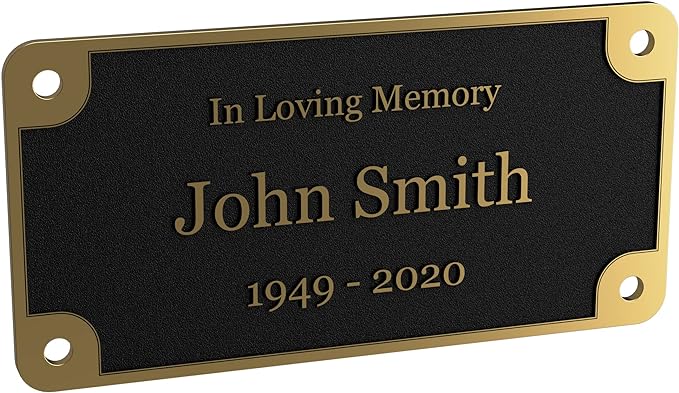 Personalized Solid Brass and Black Engraved Nameplate | Plaque with Screw Holes | Ideal for fixing to Memorial Benches | House Signs | Coffin or Casket Adornment (Medium)