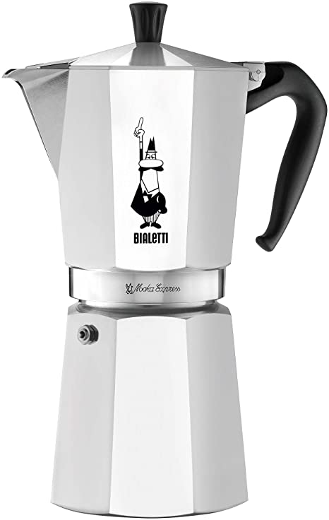 Bialetti The Original Bialetti Moka Express Made in Italy 12-Cup Stovetop Espresso Maker with Patented Valve, Silver