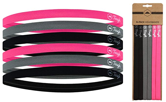 Mini Sports Headbands - 6 Pack Thin Head Bands for Men, Women & Kids - Stretchy Headbands with No Slip Grip - Perfect for Soccer, Basketball, Yoga, Running