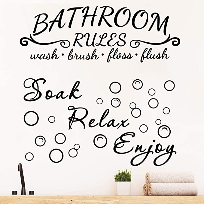 2 Pieces Bathroom Wall Decals Sticker Soak Relax Enjoy Bathroom Rules Wall Sticker Vinyl Quote Saying Wall Art Decor for Home Bathroom (Black)