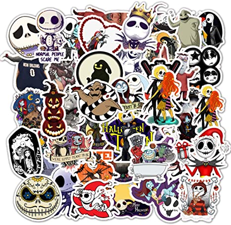Halloween Theme Stickers Laptop Stickers The Nightmare Before Christmas and Tim Burton's Sticker Waterproof Bike Skateboard Luggage Decal Graffiti Patches Decal 50 PCS