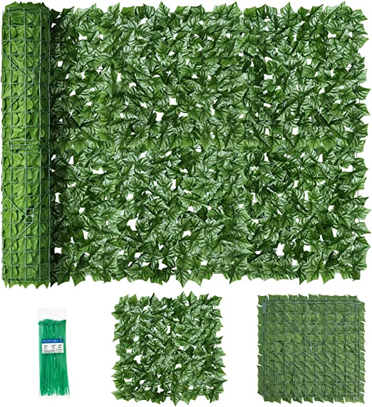 KASZOO Artificial Ivy Privacy Fence Screen, 118x39.4in High-Density Leaves Artificial Hedges Fence and Faux Ivy Leaves Decoration for Outdoor Garden