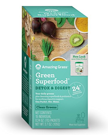 Amazing Grass Green Superfood Detox and Digest, Box of 15 Individual Servings, 0.24 oz packets