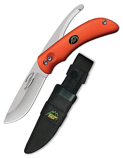 Outdoor Edge Swingblaze Double Blade Hunting Knife with Rotating Skinning & Gutting Blades, Nylon Sheath, (Blaze Orange, SZ-20N)