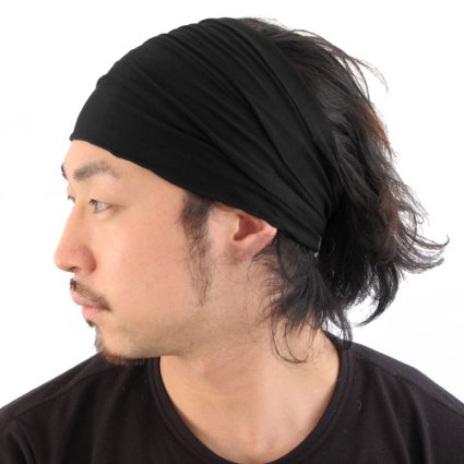 Casualbox mens Head cover Band Bandana Stretch Hair Style Japanese Black