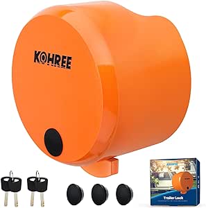 Kohree Heavy Duty Trailer Coupler Lock, RV Trailer Locks fit 2-5/16 inches, 2", 1-7/8" Couplers, Sturdy Structural Steel Safety Tow Lock with 4 Keys & 4 Dust Covers, Orange