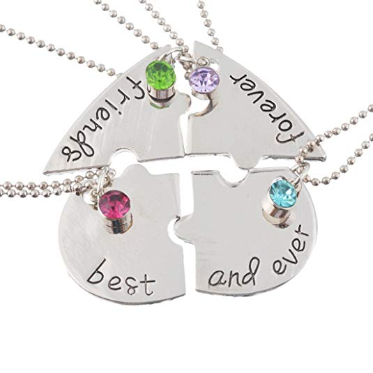 MJartoria Customizable Rhinestone Best Friends Forever and Ever Split Heart Pendant Necklace Set of 3 or 4