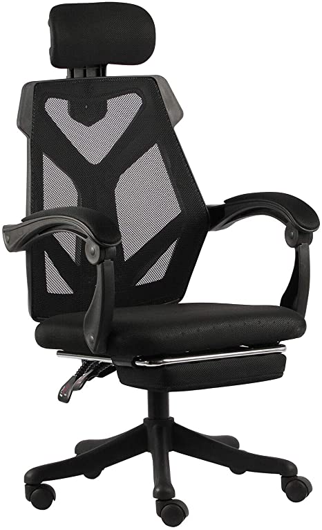 Gaming Office Chair High-Back Adjustment Ergonomic Recliner Footrest Pad Computer Chair with Height Adjustable Armrests,Black