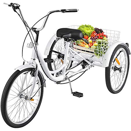 Happybuy Adult Tricycle 1Speed 7 Speed Size Cruise Bike 20 inch Adjustable Trike with Bell, Brake System Cruiser Bicycles Large Size Basket for Recreation Shopping Exercise