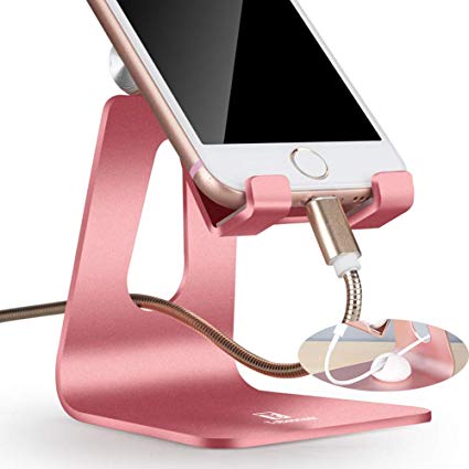 Adjustable Cell Phone Stand - ToBeoneer Phone Holder, [Update Version] Thicker Stand Cradle Dock Compatible with All Mobile Phones iPhone X 8 7 6 Plus Charging Accessories Desk - Rose Gold