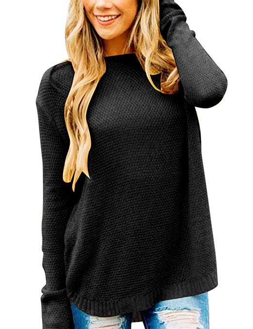 MEROKEETY Women's Long Sleeve Oversized Crew Neck Solid Color Knit Pullover Sweater Tops