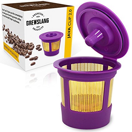 Refillable/Reusable “Gold Plated” KCup Filter for Keurig 2.0: K200, K225, K250, K300, K325, K350, K400, K425, K450, K500, K525, K550, K600, K650, K675 & 1.0 Brewers by Brewslang (Gold Plated Mesh)