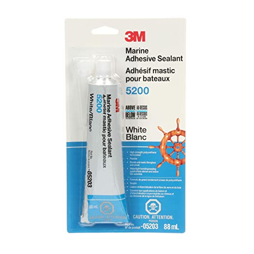 3M Marine Adhesive Sealant 5200 (05203) Permanent Bonding and Sealing for Boats and RVs Above and Below the Waterline Waterproof Repair, White, 3 fl oz Tube