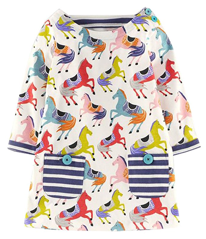 Girls Cotton Longsleeve Party Dresses Special Occasion Cartoon Print by Fiream