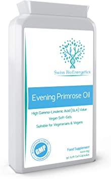 Evening Primrose Oil 1000mg 90 Capsules - Cold Pressed - High GLA Formulation with Vitamin E - No GMOs - UK Made Vegan Soft Gels