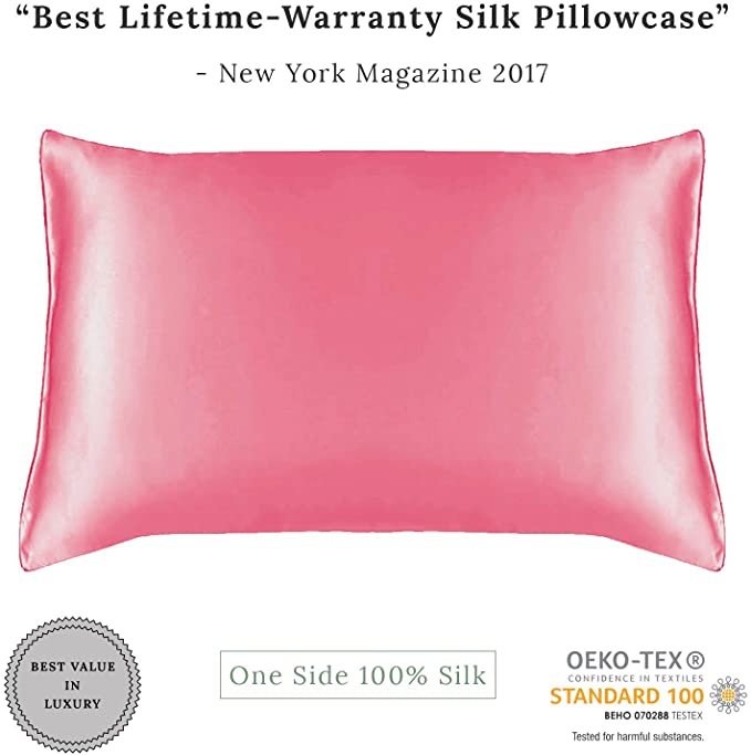 MYK Silk Pure Natural Mulberry Silk Pillowcase, 19 Momme with Cotton Underside for Hair & Skin, Oeko-TEX Certified, Hypoallergenic, Curly Friendly, Rose Pink