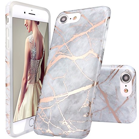 iPhone 7 Case, DOUJIAZ Gray Rose Gold Marble Design Clear Bumper TPU Soft Case Rubber Silicone Skin Cover for Normal 4.7 inches iPhone 7