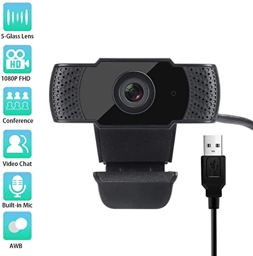 Senli 1080P Webcam, Webcam with Microphone,USB PC Webcam 110° Wide View Flexible Rotatable Clip, for Laptops, Desktop and Gaming Video Calling Recording Conferencing and Black Webcam
