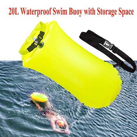 Swim Buoy Float, Swimming Bubble Safety Float with Adjustable Waist Belt for Open Water Swimming, Safe Swim Training, Triathletes, Kayaking, Snorkeling -Neon Yellow