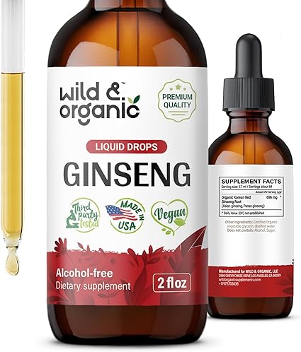 Korean Red Panax Ginseng Liquid Extract - Organic Ginseng Root Drops - Red Ginseng Tincture Complex - Vegan, Alcohol Free Supplement - 2 fl oz