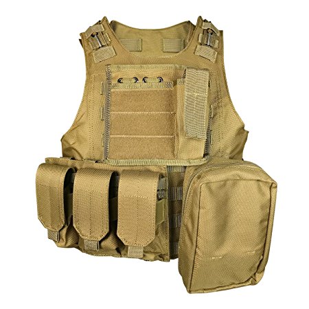 SMARTSTANDARD Tactical Vest Law Enforcement Molle Airsoft Modular CS field Army Fans Outdoor Supplies Combat Training Vest Military KHaki