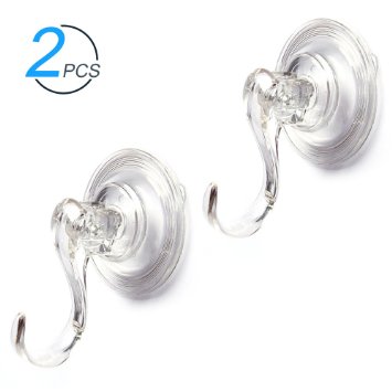 ShineMe® Clear Plastic Suction Cup Hook Ultra Heavy Duty Strong Vacuum Traceless Coats Hooks Smooth Wall Shower Kitchen Window Bathroom Bag Coats Towels Caps Holder (2pcs)