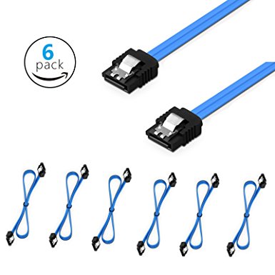 Sata Cable SATA III 6.0 Gbps 7pin Female to Female Data Cable with Locking Latch for Hdd 18-inch SATA Cables (Blue 6pack Sata Cables)