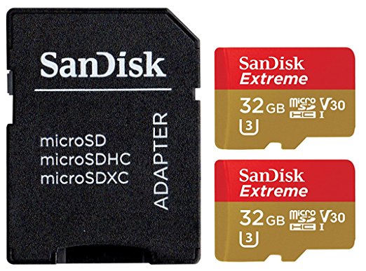 SanDisk Extreme 32GB microSDHC UHS-I/V30/U3/Class 10 Card with Adapter (2-Pack)