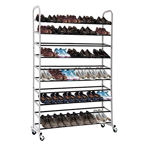 Rolling Shoe Rack, MaidMAX 2nd Generation 10-Tier Free Standing 50 Pairs Shoe Tower Storage Organizer with Sturdy Wheels