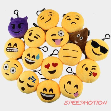 SpeedMotion 2 Inch Mini Emoji Plush Key-Chain Bag Accessory Set of 18