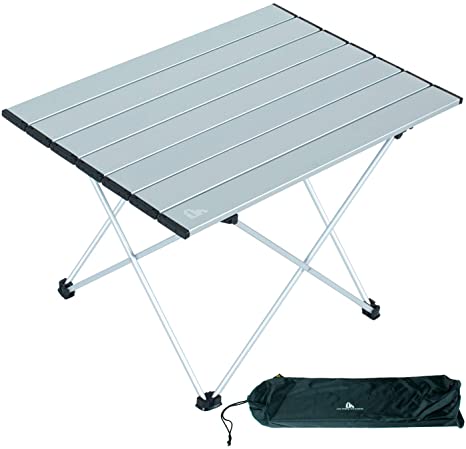 iClimb Ultralight Compact Camping Folding Table with Carry Bag, Two Size (Silver - L)