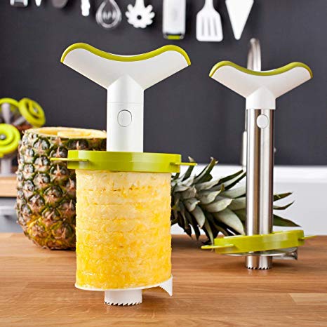 Vacu Vin 4-in-1 Pineapple Peeler, Corer, Slicer and Wedger Set of 3 (Small, Medium and Large) - White and Green