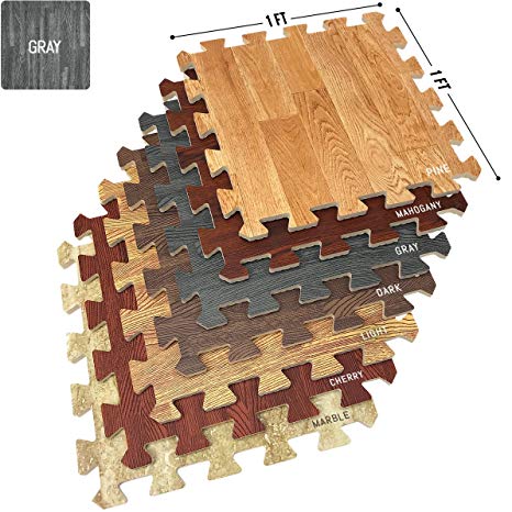 Sorbus Wood Grain Floor Mats Foam Interlocking Mats Each Tile 3/8-Inch Thick Flooring Wood Mat Tiles - Home Office Playroom Basement Trade Show