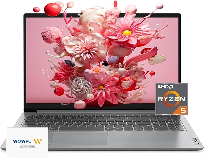 Lenovo IdeaPad Laptop, 15.6" FHD Display, AMD Ryzen 5 5500U (Beats i7-1185G7), Long Battery Life, USB-C, Webcam, HDMI, Wi-Fi 6, Bluetooth, w/WOWPC Bundle, Windows 11 Pro (40GB RAM | 2TB PCIe SSD)