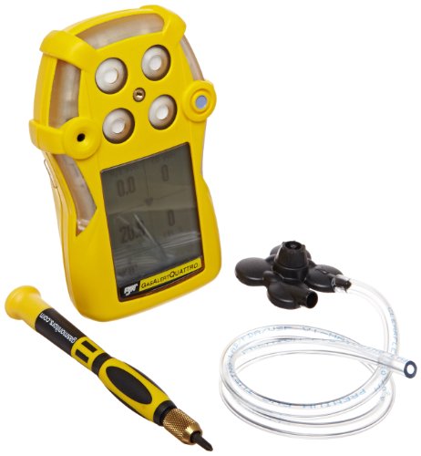 BW Technologies QT-XWHM-A-Y-NA GasAlertQuattro 4-Gas Detector with Alkaline Battery, Combustible, O2, H2S and CO, Yellow