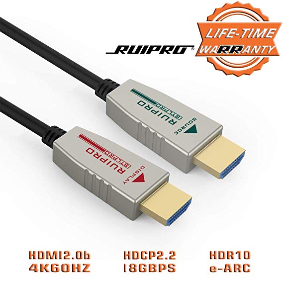 RUIPRO HDMI Fiber Cable 50 feet Light High Speed Support 18.2 Gbps 4K at 60Hz HDMI 2.0 Subsampling 4:4:4/4:2:2/4:2:0 Slim and Flexible with Optic Technology 15m (ISTLPRO-15M)