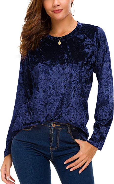 Women's Vintage Velvet T-Shirt Casual Long Sleeve Top