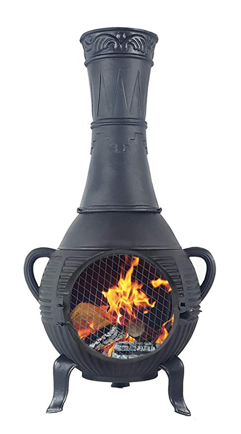 The Blue Rooster CAST Aluminum Pine Style Wood Burning Chiminea in Charcoal.