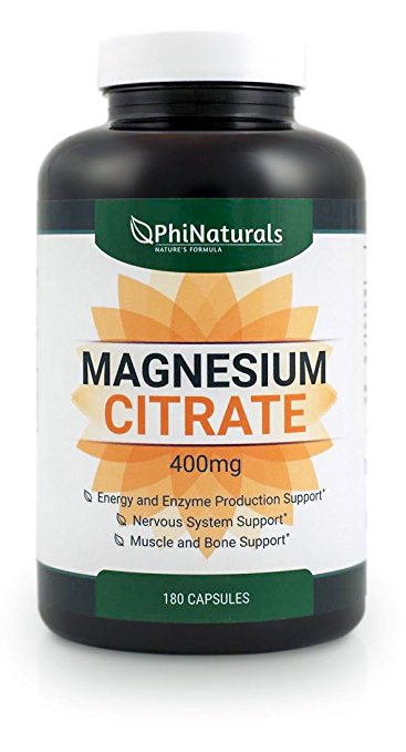Magnesium Citrate 400mg 180 Capsules by Phi Naturals