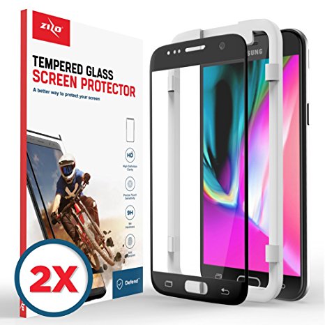 Zizo Full Curved Tempered Glass Screen Protector - 2 Pack - Samsung Galaxy S7 Edge - Anti Scratch with 9H Hardness (Black)