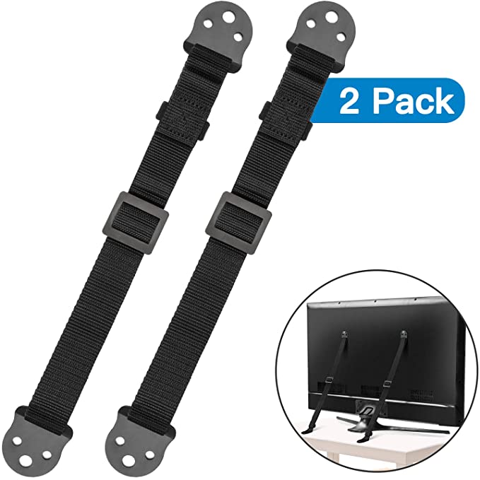 PERLESMITH TV Anti-tip Straps for TV, Screen and Furniture - Heavy Duty Dual TV Safety Straps with Metal Plate for Child Protection-Adjustable Earthquake Resistant Straps Secure Safety