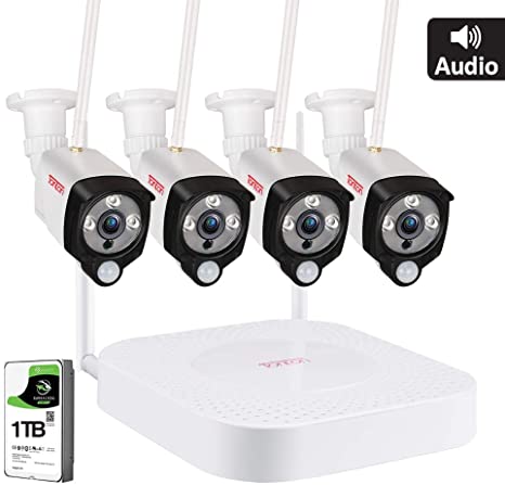 [Expandable 8CH] Wireless Security Camera System,Tonton 8CH 1080P NVR with 1TB HDD and 4PCS 2.0MP Outdoor Indoor Bullet IP Camera with PIR Sensor,Audio Record,Night Vision,P2P,Free App,Remote Viewing